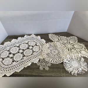 Elegant Hand Crocheted Vintage Doily Set